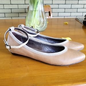 J.Jill tan leather pointed toe flats with ankle strap